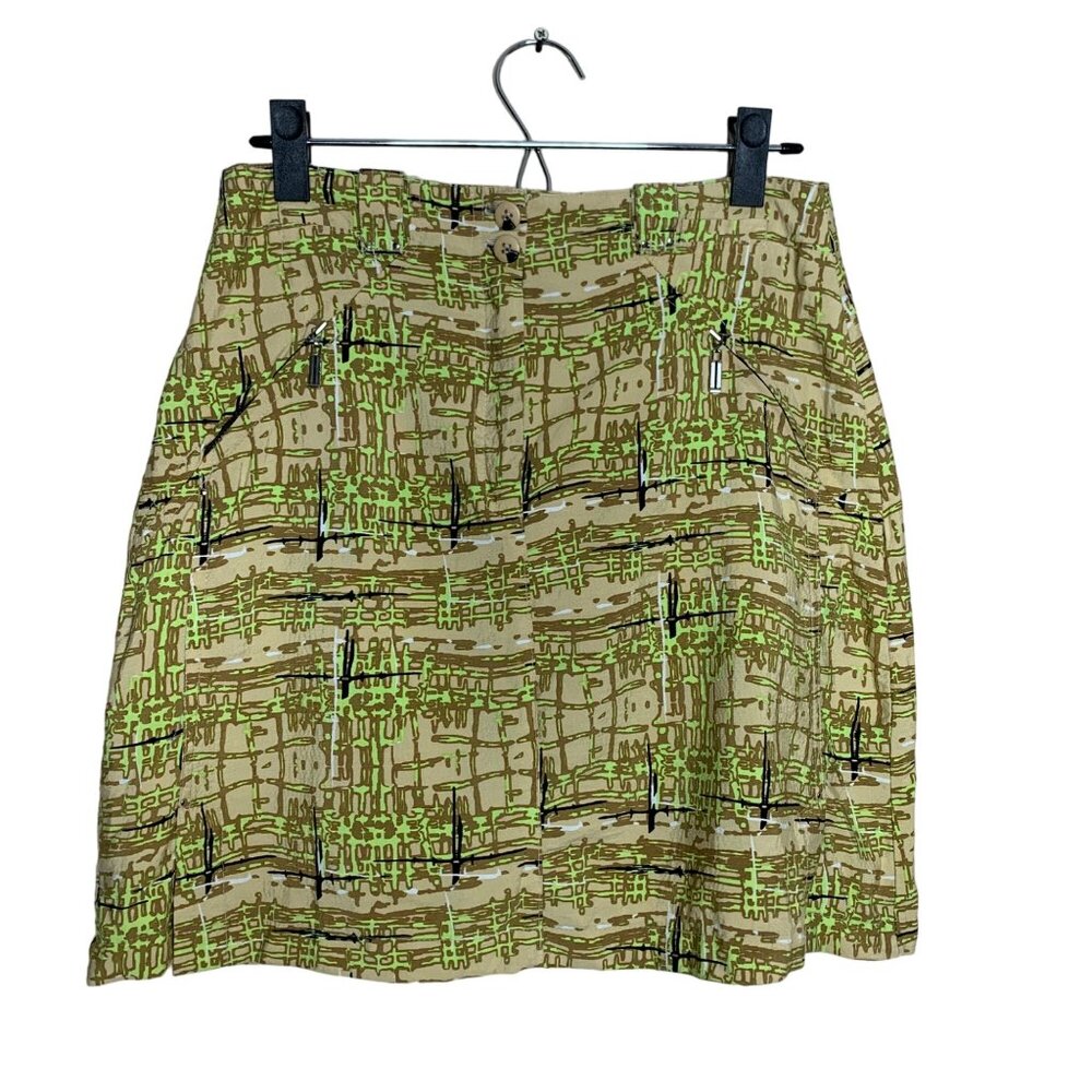Jamie Sadock Golf Skort Skirt Y2K 2000's Print Tan Green Pockets Women's Size 4